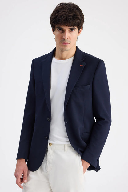 Twn Slim Fit Lacivert Armürlü Kumaş Ceket