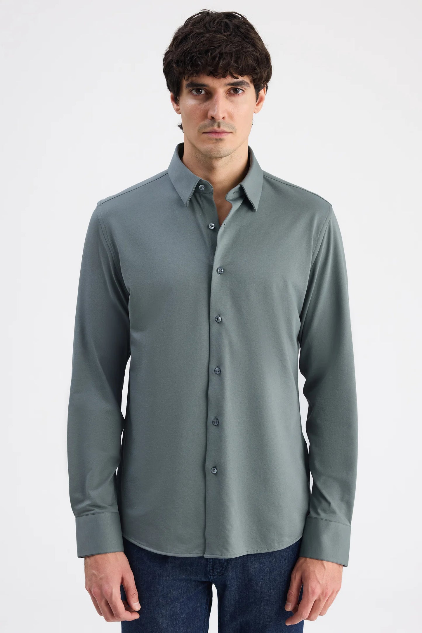 Ds Damat Slim Fit Haki Örme Gömlek