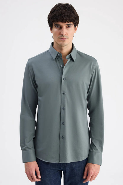 Ds Damat Slim Fit Haki Örme Gömlek