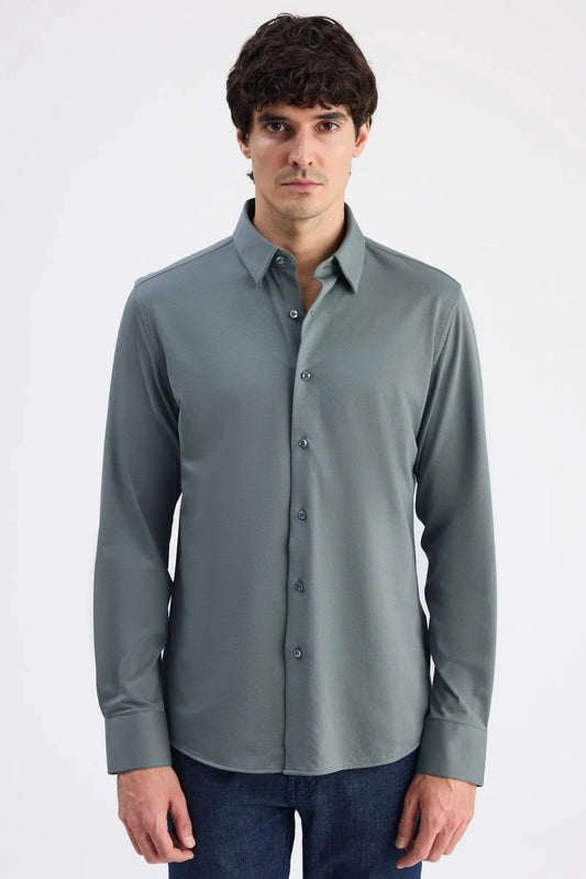 Ds Damat Slim Fit Haki Örme Gömlek