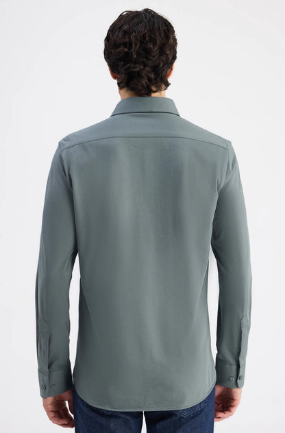 Ds Damat Slim Fit Haki Örme Gömlek