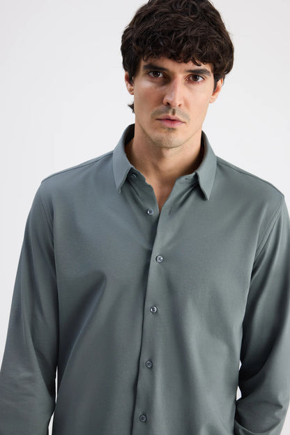 Ds Damat Slim Fit Haki Örme Gömlek