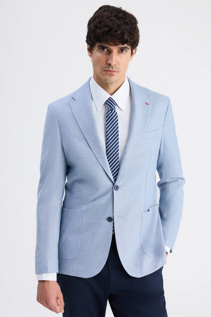 Ds Damat Slim Fit Mavi Düz Kumaş Ceket