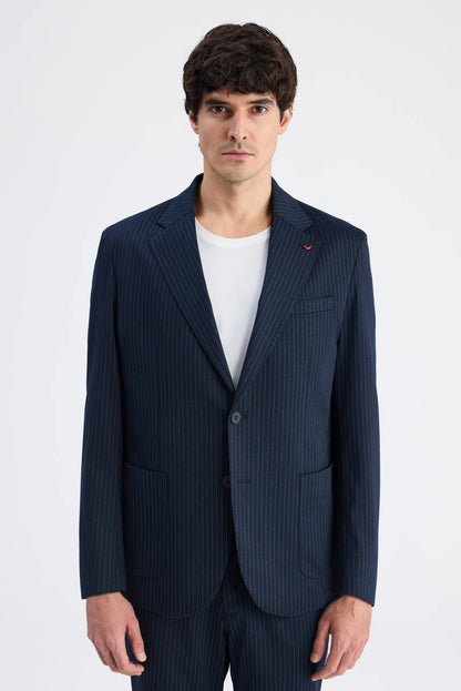 Ds Damat Comfort Fit Lacivert Çizgili Takim Elbise