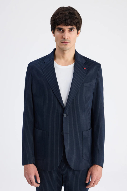 Ds Damat Comfort Fit Lacivert Çizgili Takim Elbise