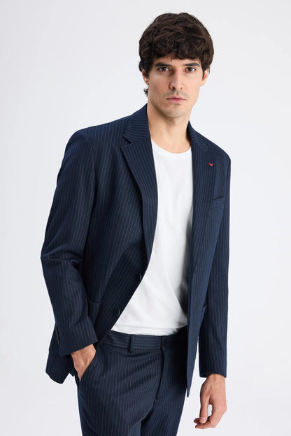 Ds Damat Comfort Fit Lacivert Çizgili Takim Elbise