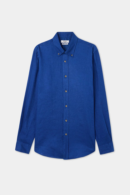 Ds Damat Comfort Indigo Düz %100 Keten Gömlek