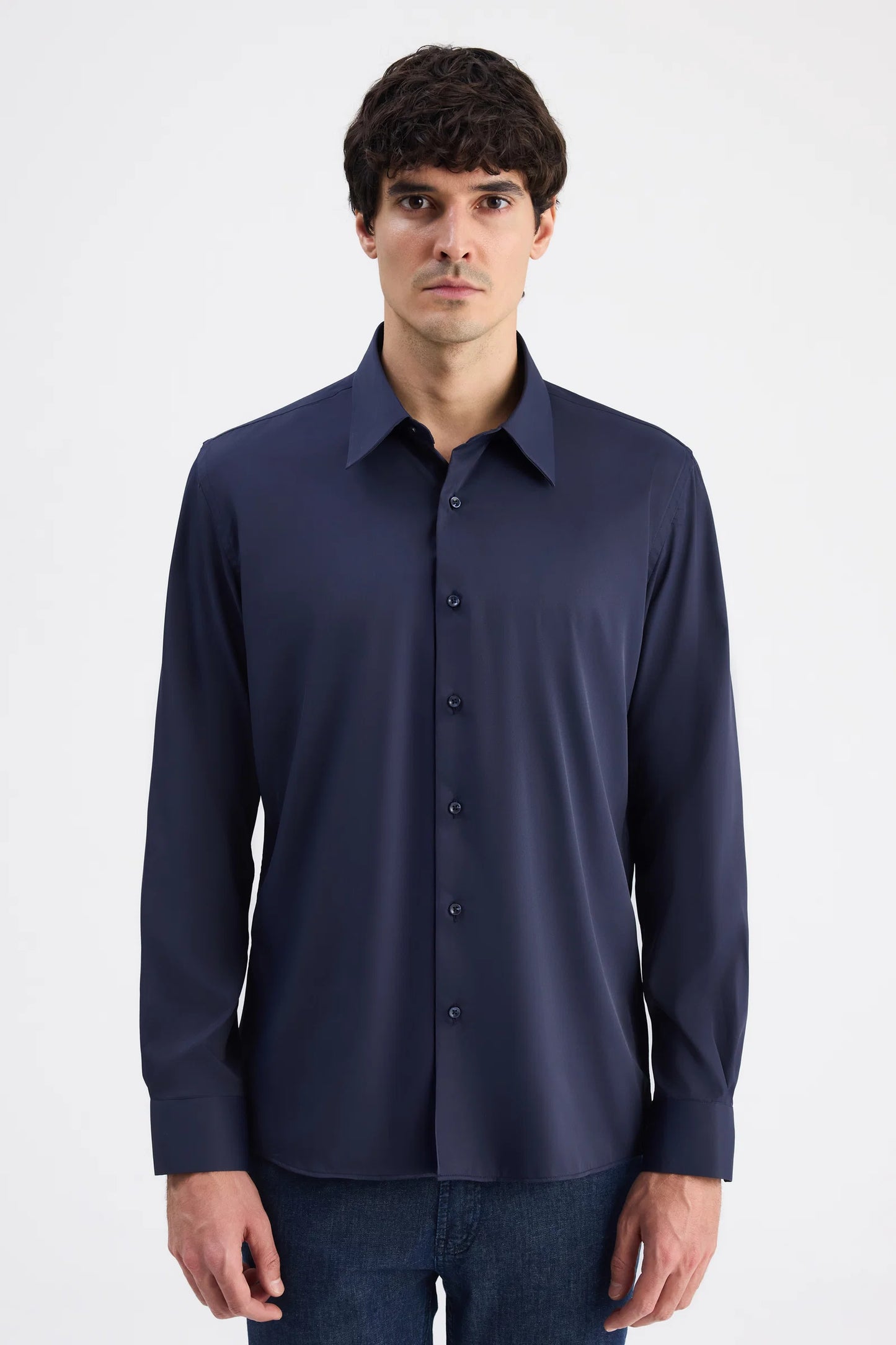 Twn Slim Fit Lacivert Düz Travel Gömlek