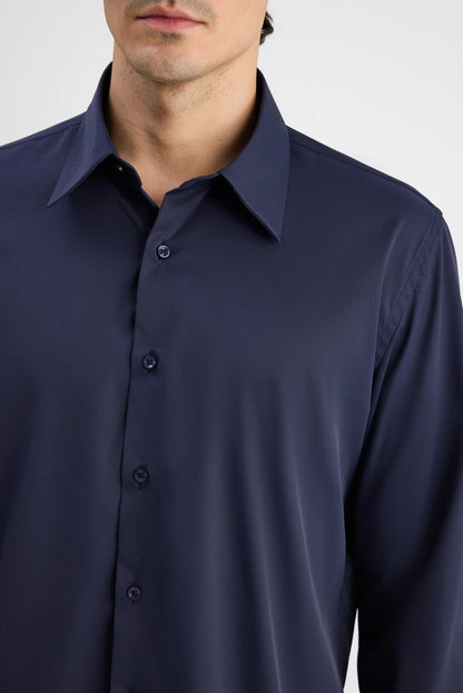 Twn Slim Fit Lacivert Düz Travel Gömlek