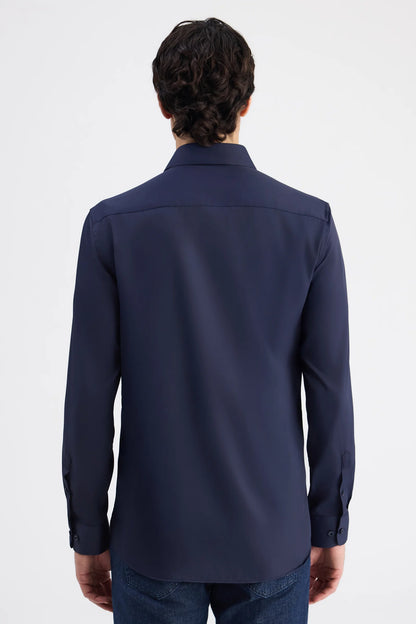 Twn Slim Fit Lacivert Düz Travel Gömlek