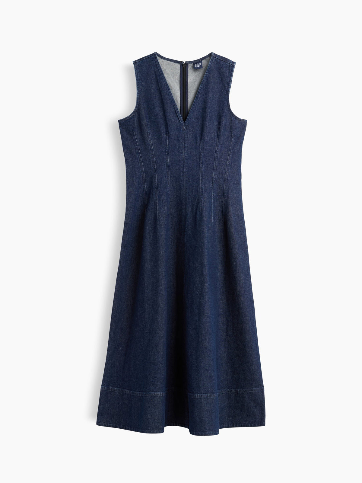 Koyu Mavi Denim V-yaka Maxi Elbise