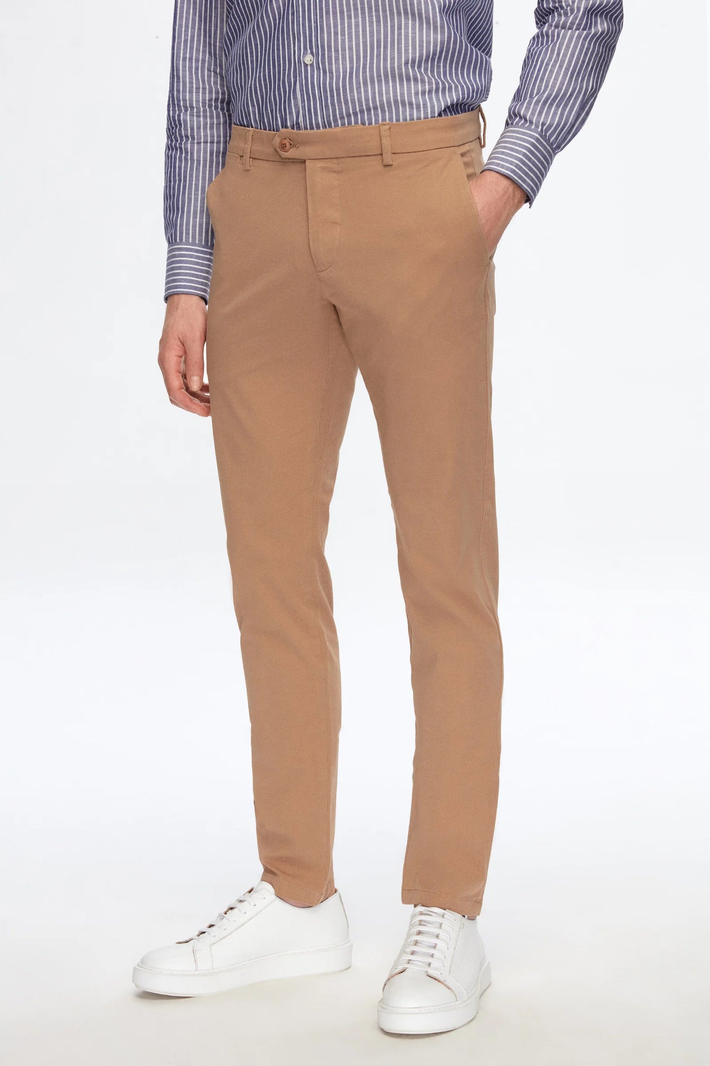 Damat Slim Fit Camel Gabardin Chino Pantolon