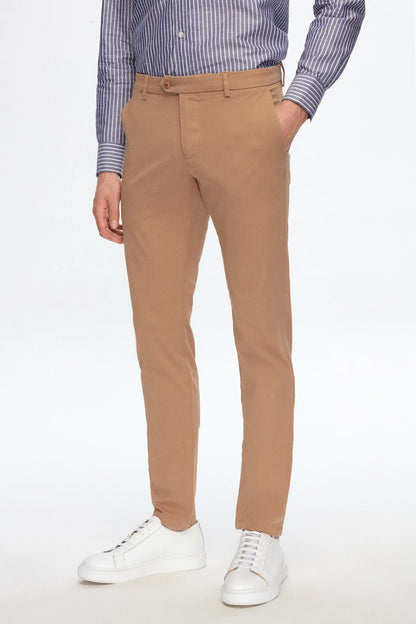 Damat Slim Fit Camel Gabardin Chino Pantolon
