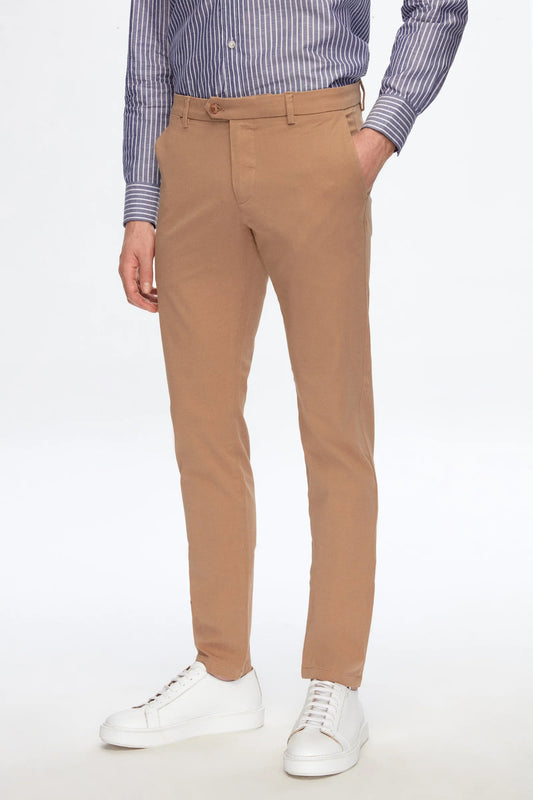 Damat Slim Fit Camel Gabardin Chino Pantolon