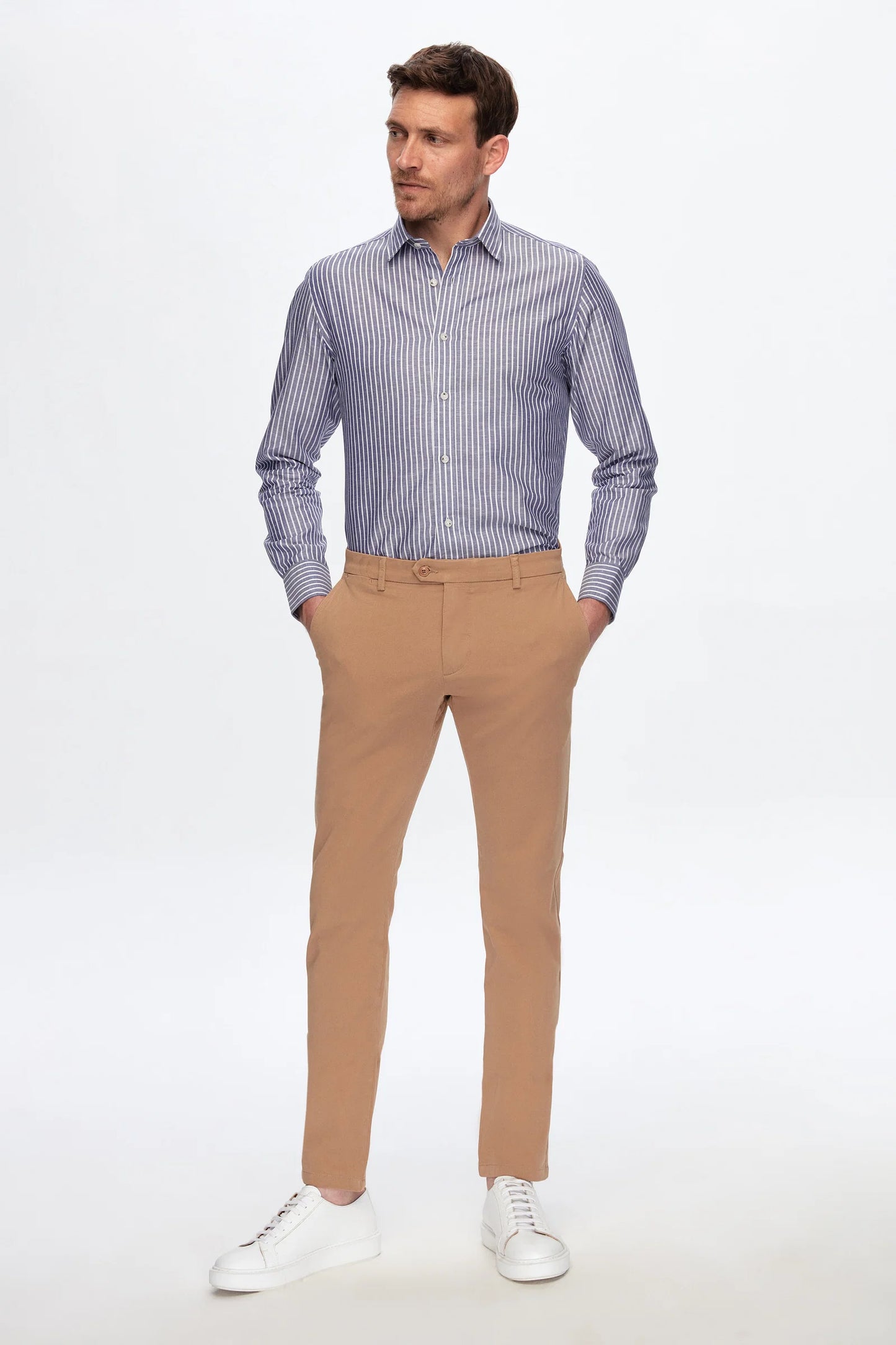 Damat Slim Fit Camel Gabardin Chino Pantolon