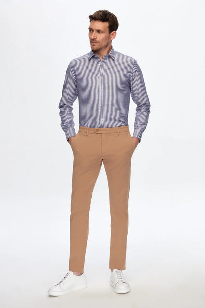 Damat Slim Fit Camel Gabardin Chino Pantolon