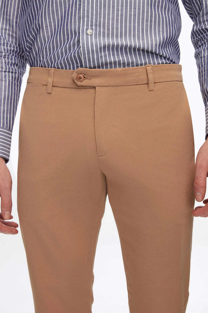 Damat Slim Fit Camel Gabardin Chino Pantolon