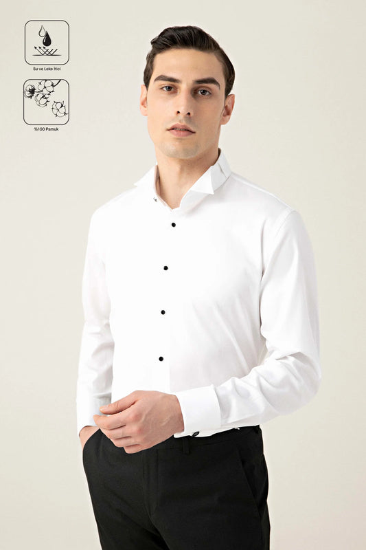 Damat Slim Fit Beyaz Düz Nano Care Smokin Gömlek