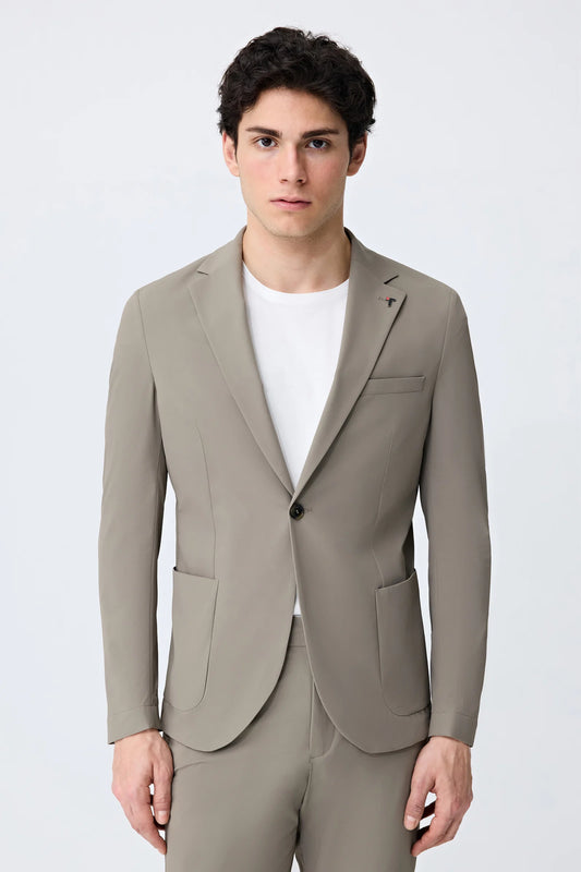 Tween Slim Fit Koyu Bej Diyogonal Kumaş Ceket