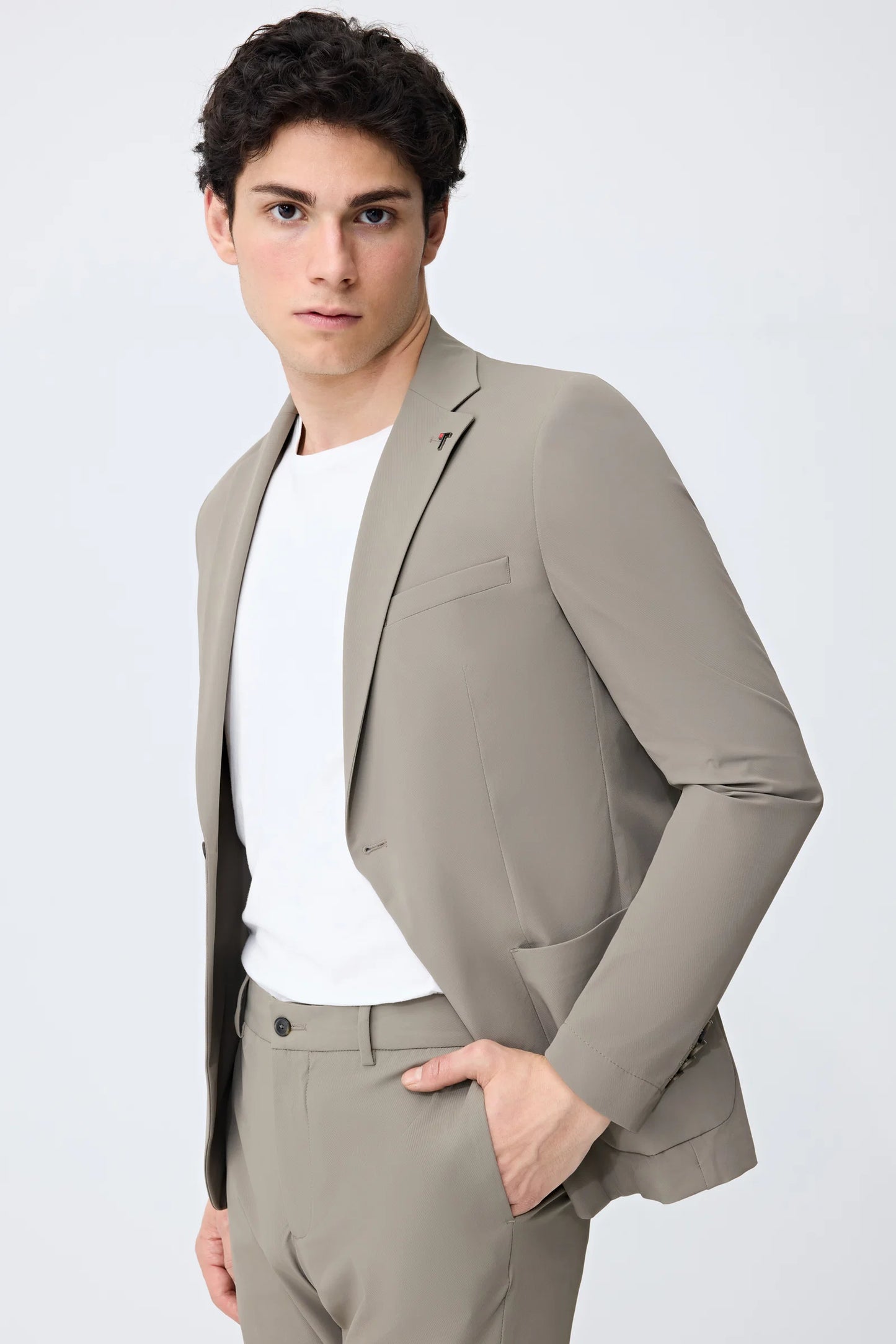 Tween Slim Fit Koyu Bej Diyogonal Kumaş Ceket