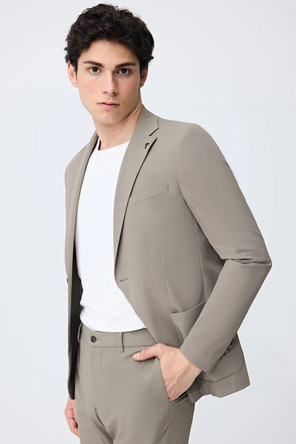 Tween Slim Fit Koyu Bej Diyogonal Kumaş Ceket