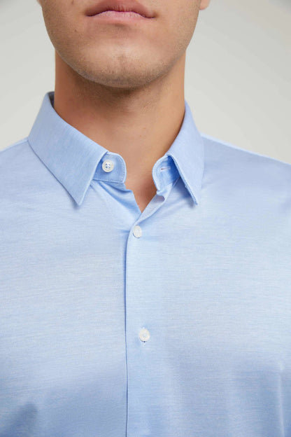 Damat Slim Fit Mavi Oxford Örme Gömlek