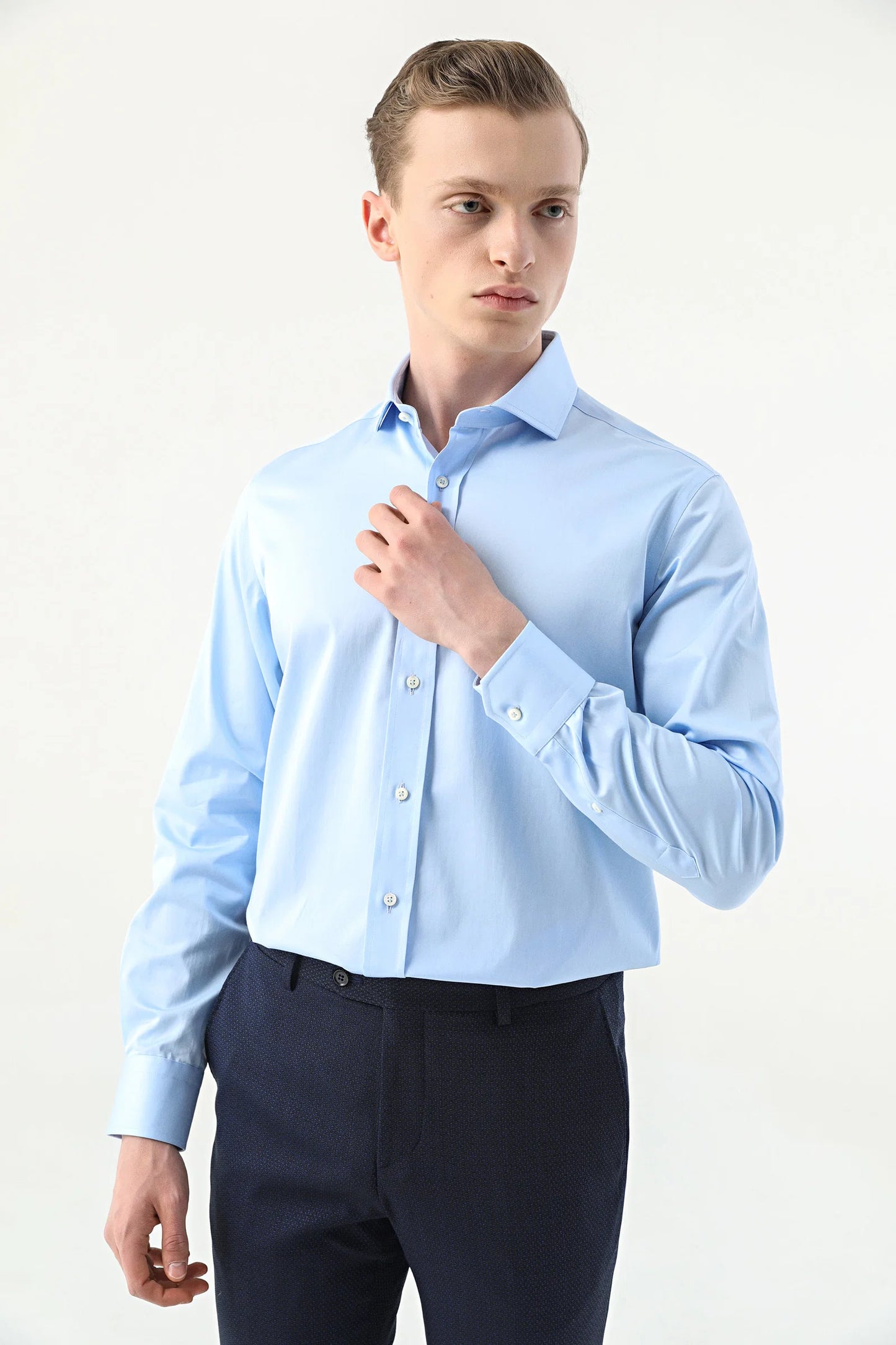 Damat Comfort Açık Mavi Düz Nano Care Gömlek