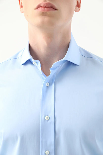 Damat Comfort Açık Mavi Düz Nano Care Gömlek