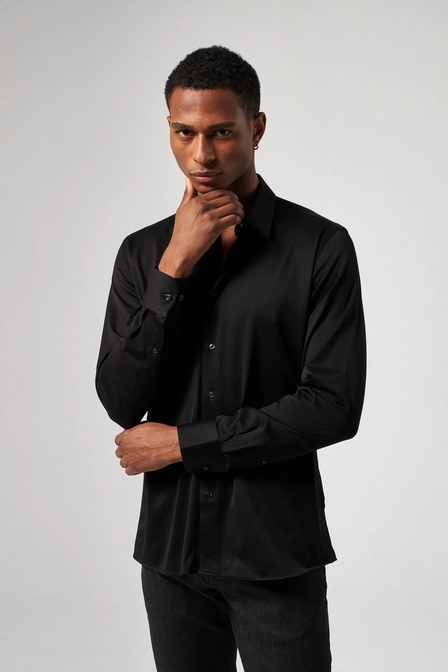 Damat Slim Fit Siyah Oxford Örme Gömlek