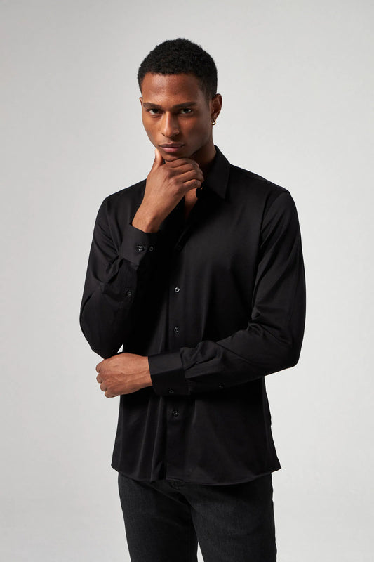 Damat Slim Fit Siyah Oxford Örme Gömlek