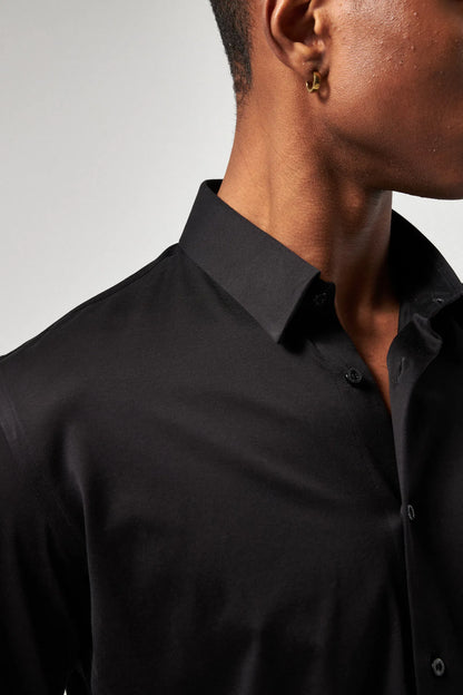 Damat Slim Fit Siyah Oxford Örme Gömlek
