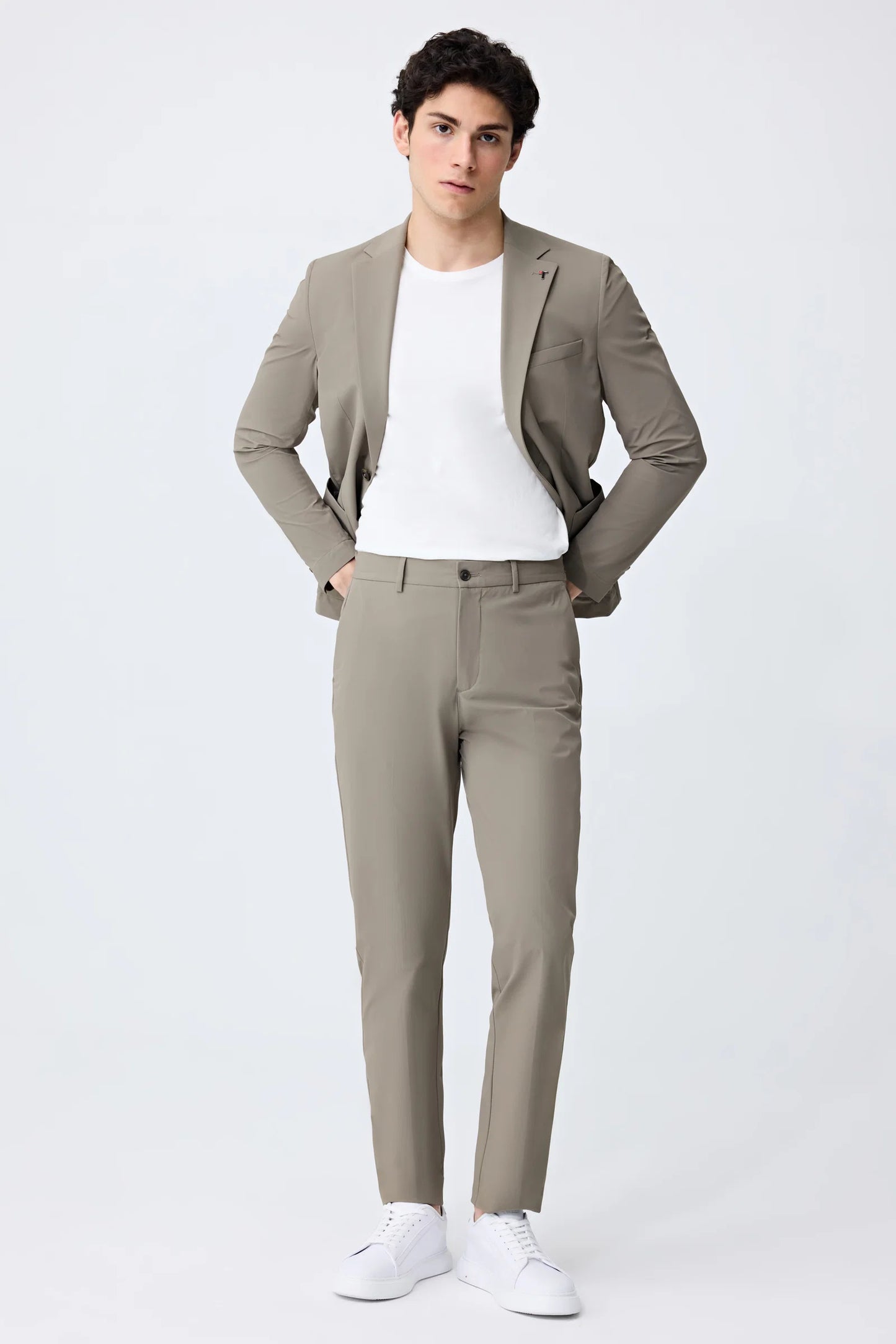 Tween Relaxed Fit (pilesiz) Koyu Bej Armürlü Kumaş Pantolon