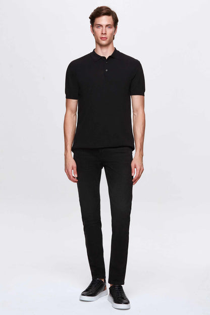 Ds Damat Slim Fit Siyah Düz Örgü Yazlık Rayon Triko Polo Tişört