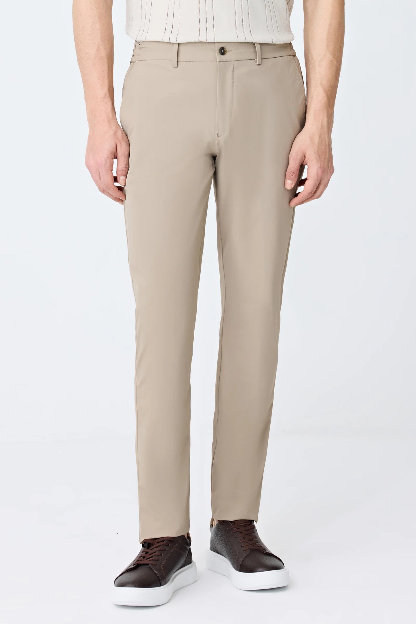 Tween Relaxed Fit (pilesiz) Bej Düz Kumaş Pantolon