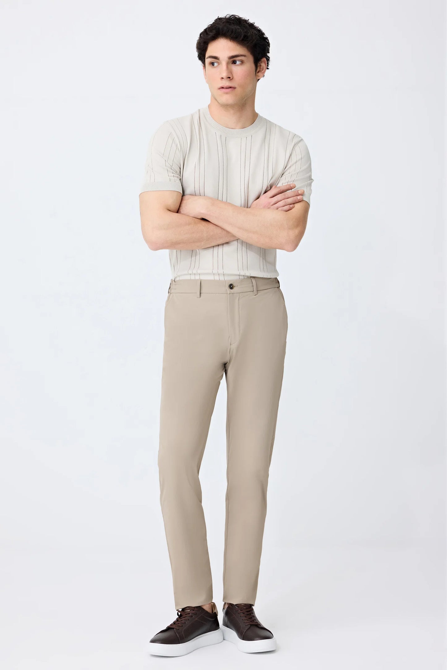Tween Relaxed Fit (pilesiz) Bej Düz Kumaş Pantolon