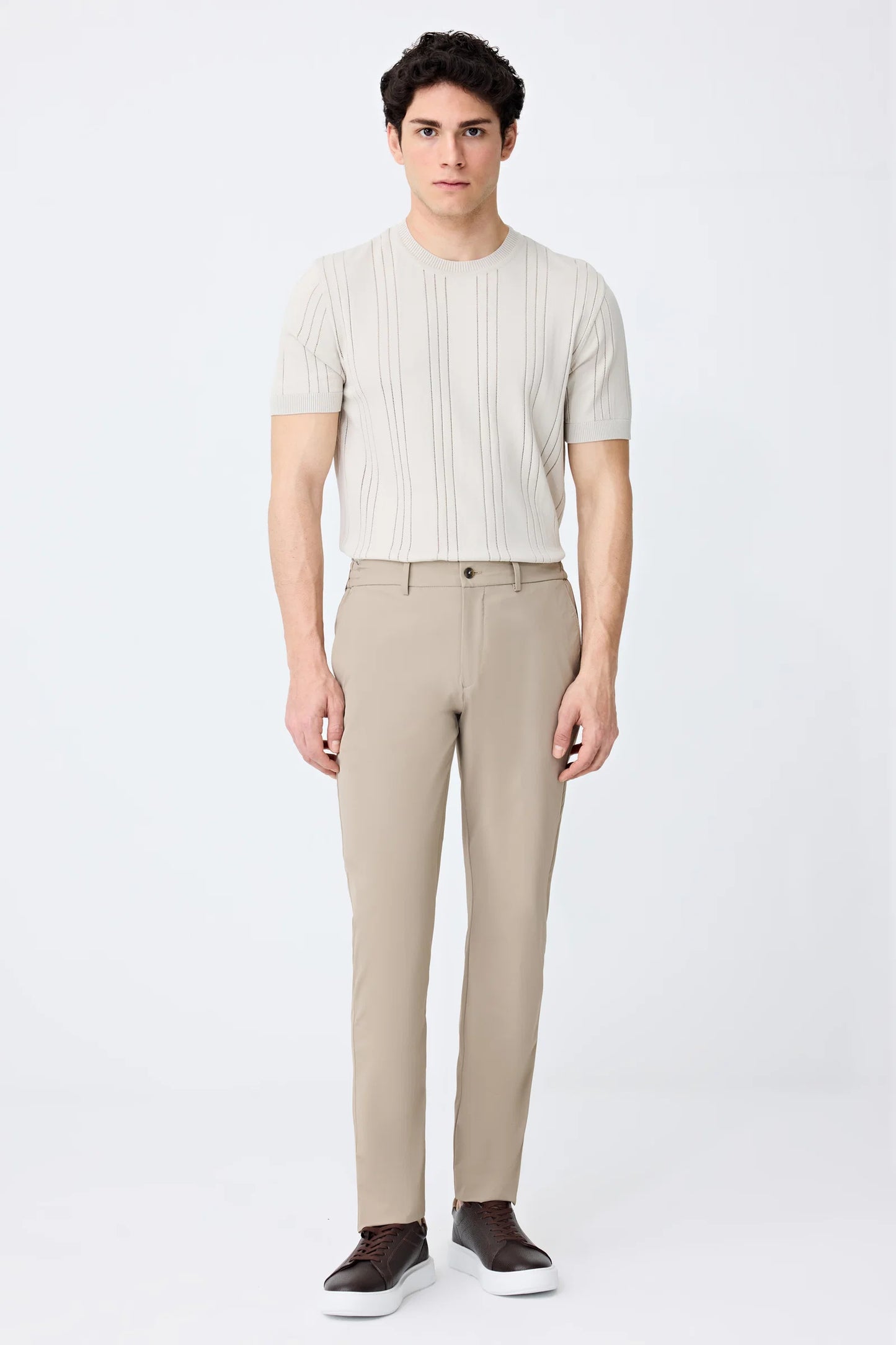 Tween Relaxed Fit (pilesiz) Bej Düz Kumaş Pantolon