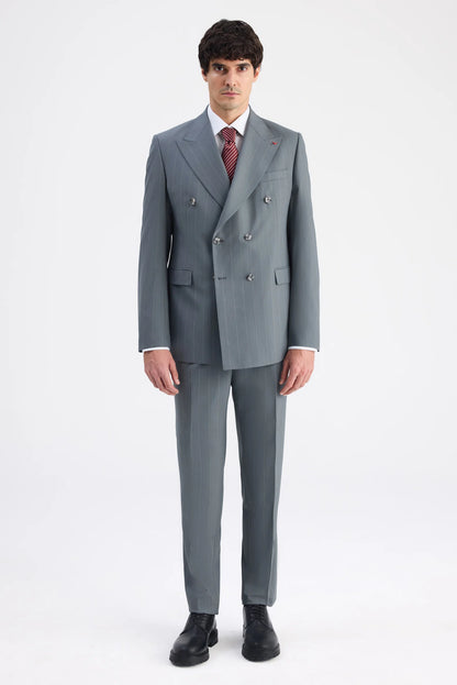 Ds Damat Regular Fit Yeşil Çizgili Takim Elbise