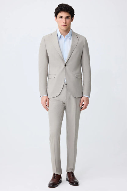 Tween Slim Fit Bej Çizgili Takim Elbise