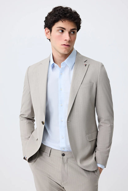 Tween Slim Fit Bej Çizgili Takim Elbise