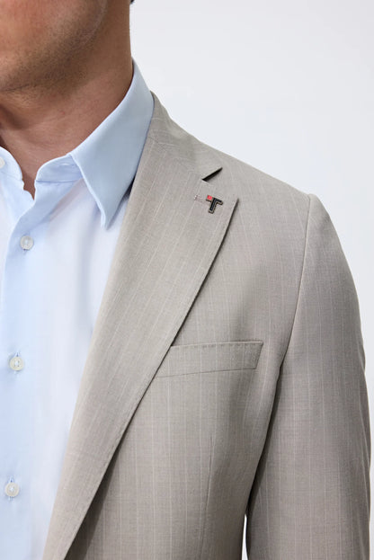 Tween Slim Fit Bej Çizgili Takim Elbise