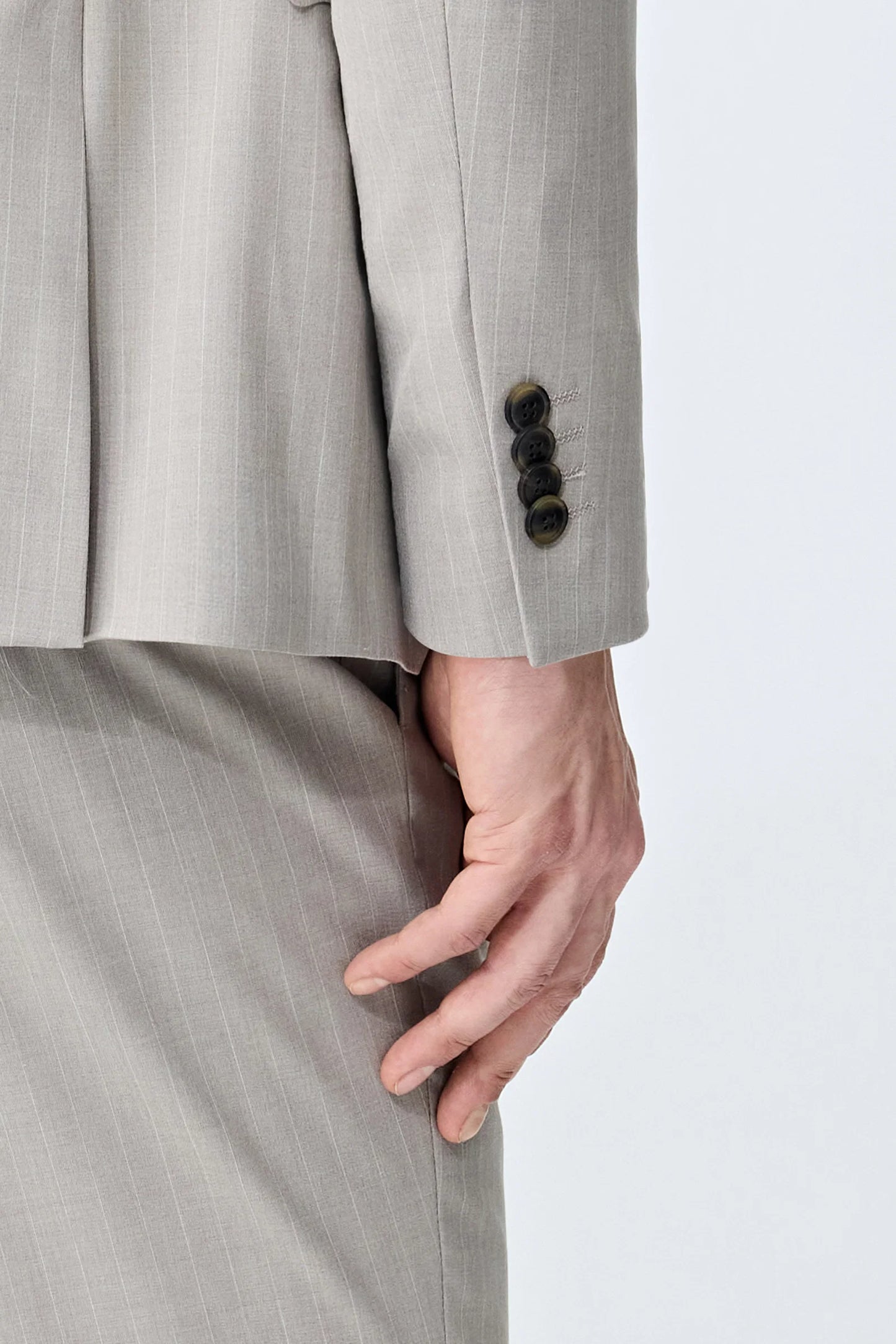 Tween Slim Fit Bej Çizgili Takim Elbise