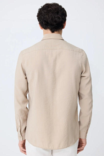 Tween Slim Fit Vizon Düz Modal Karışımlı Gömlek