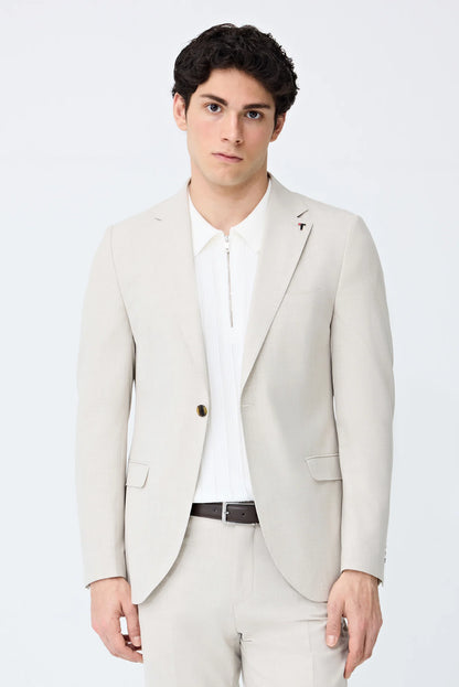 Tween Slim Fit Koyu Bej Armürlü Takim Elbise