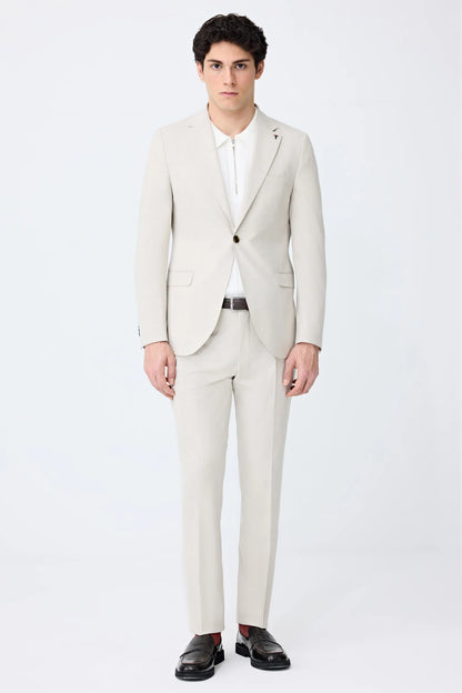 Tween Slim Fit Koyu Bej Armürlü Takim Elbise