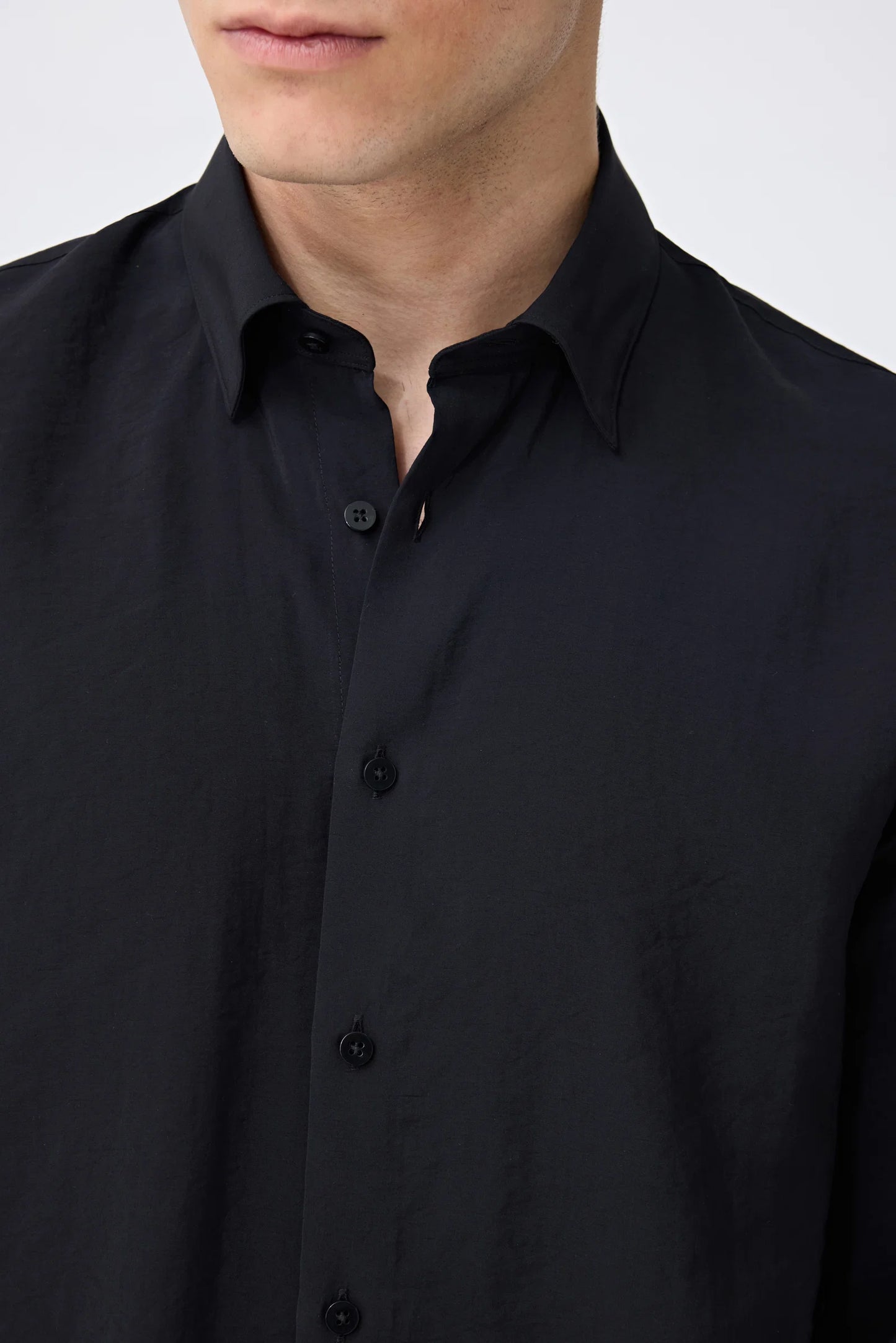 Tween Slim Fit Siyah Düz Modal Karışımlı Gömlek