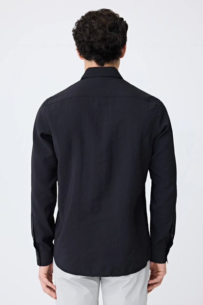 Tween Slim Fit Siyah Düz Modal Karışımlı Gömlek