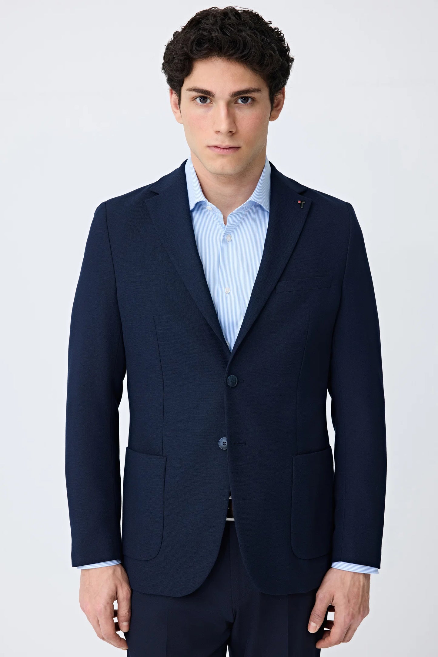Tween Slim Fit Lacivert Armürlü Kumaş Ceket