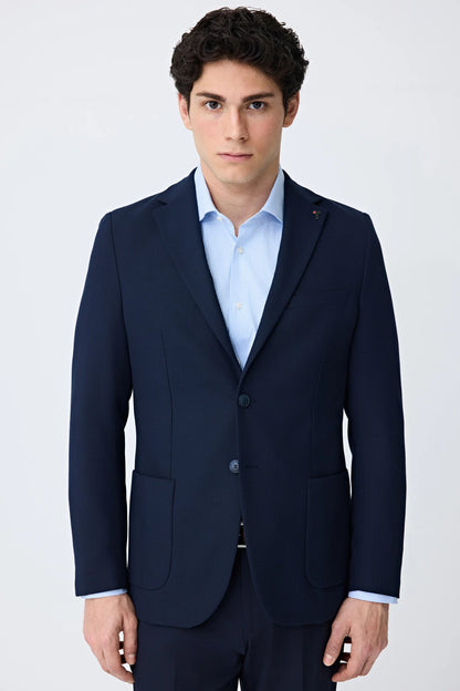 Tween Slim Fit Lacivert Armürlü Kumaş Ceket