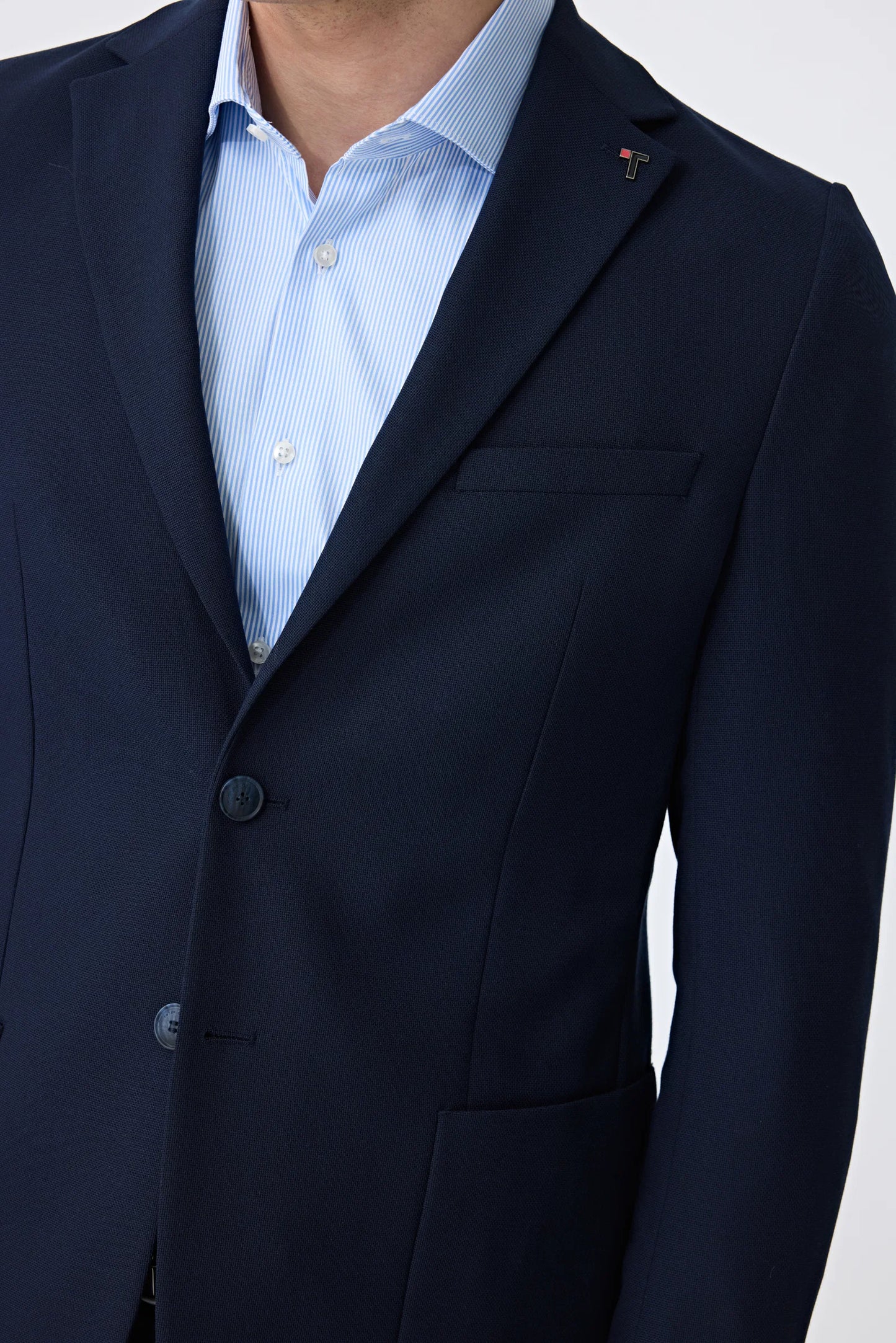 Tween Slim Fit Lacivert Armürlü Kumaş Ceket
