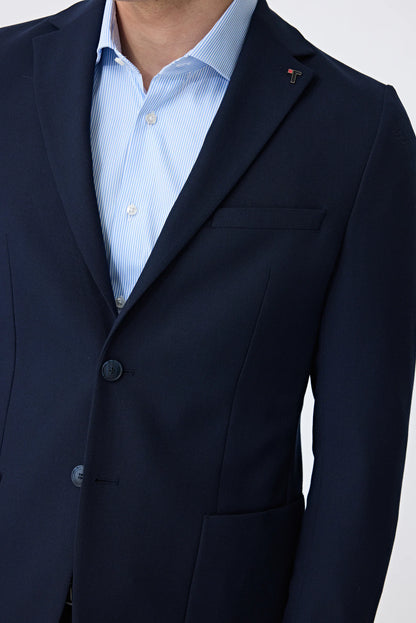Tween Slim Fit Lacivert Armürlü Kumaş Ceket